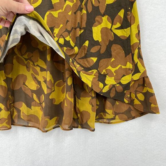 LOGO by Lori Goldstein Tunic Blouse Womens Size S Yellow Brown Ruffle Hem - Picture 4 of 11